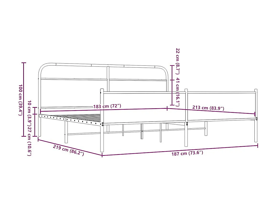 Bedframe zonder matras metaal bruin eikenkleur 183x213 cm