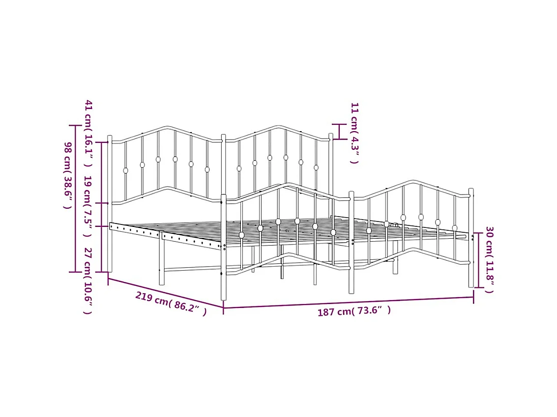 Bedframe met hoofd- en voeteneinde metaal wit 183x213 cm