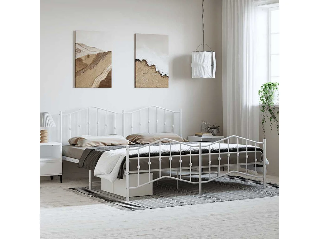 Estrutura de cama com cabeceira e pés 183x213 cm metal branco