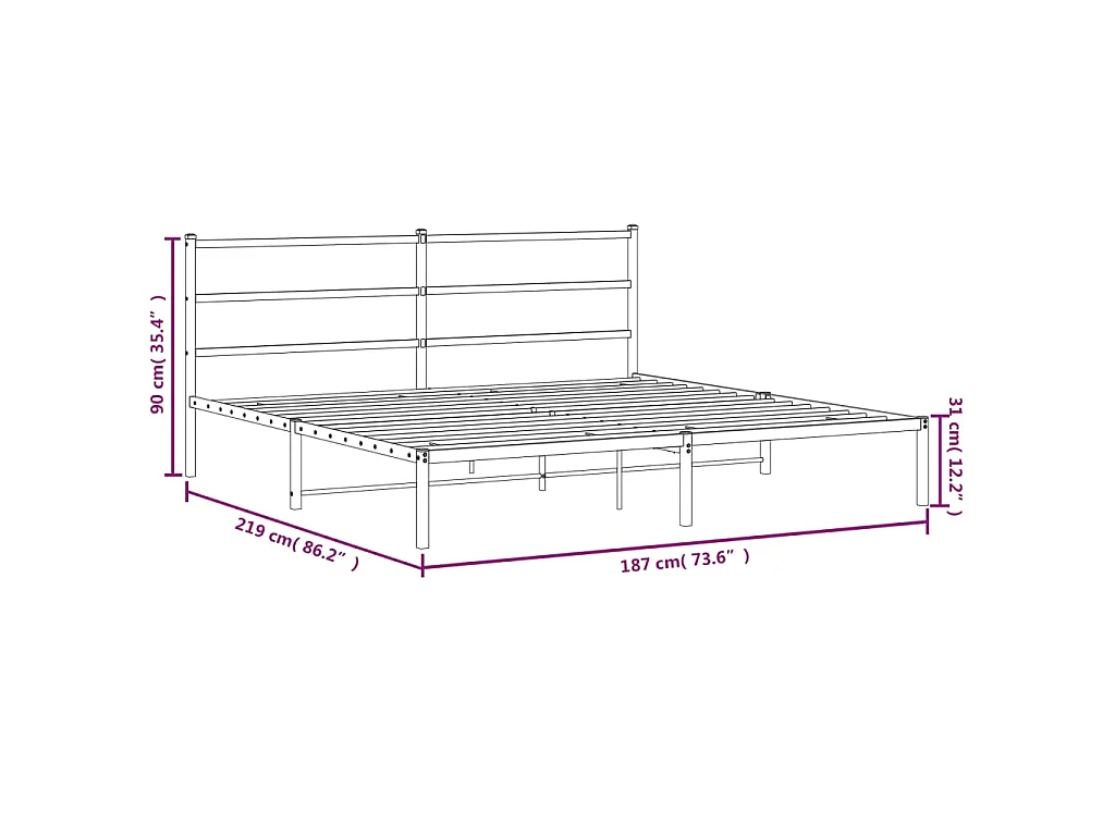 Cadre de lit métal sans matelas et tête de lit blanc 183x213 cm