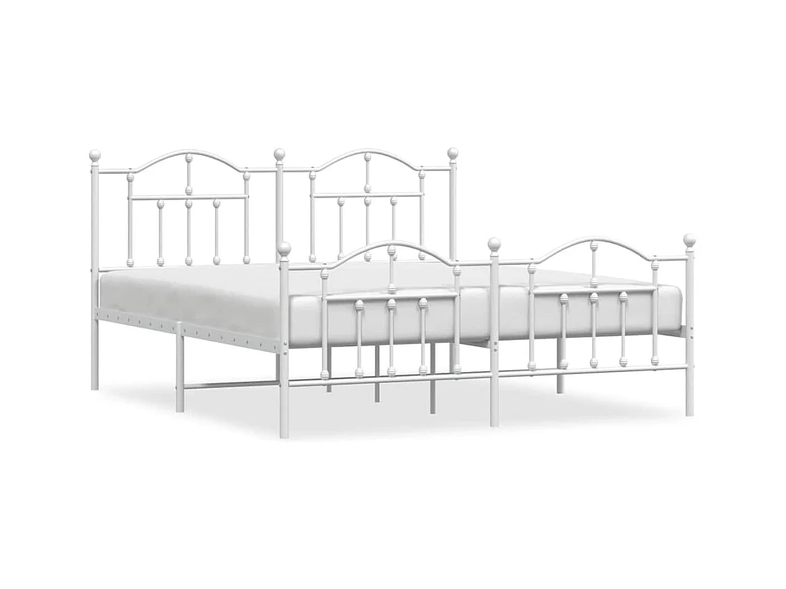 Cadre de lit métal sans matelas et pied de lit blanc 183x213 cm