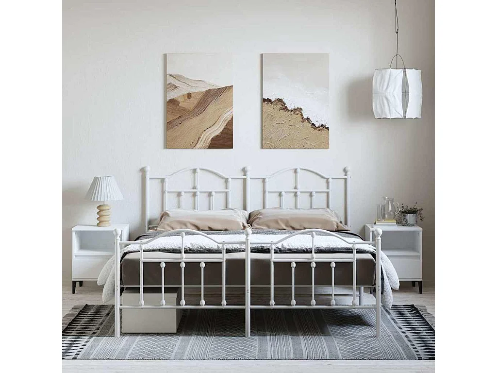 Giroletto con Testiera e Pediera Metallo Bianco 183x213 cm