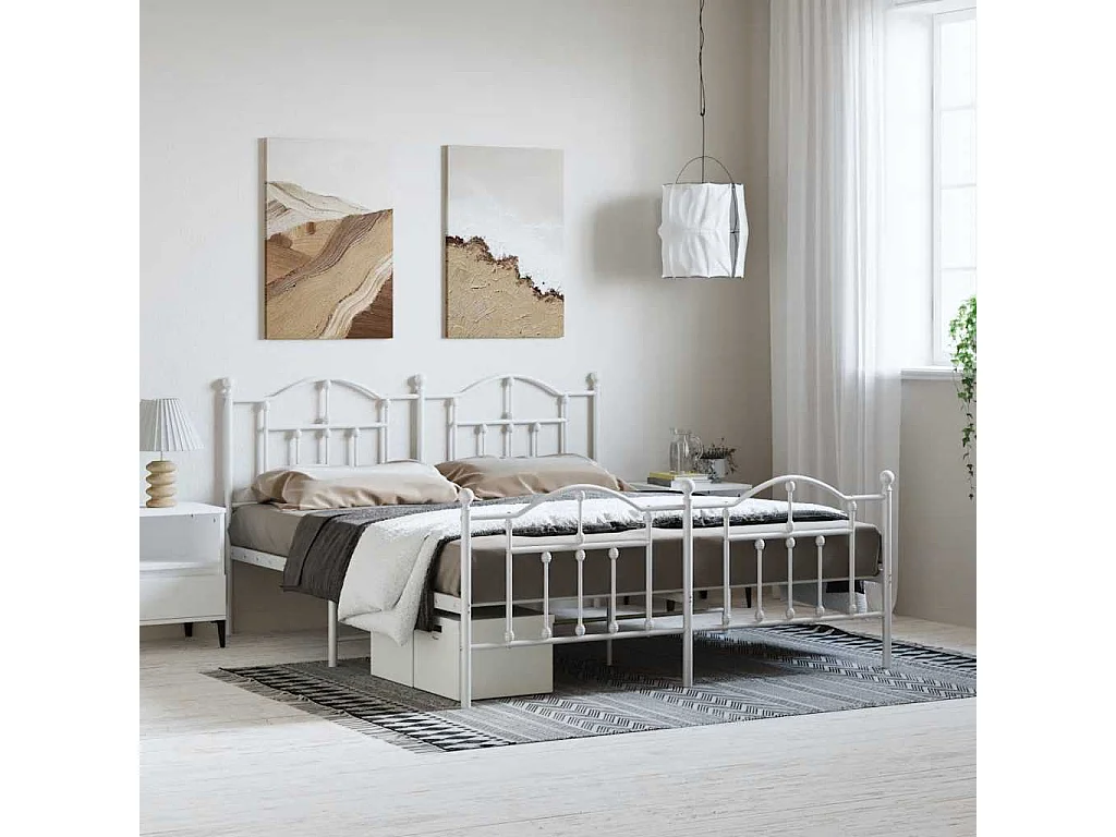 Giroletto con Testiera e Pediera Metallo Bianco 183x213 cm