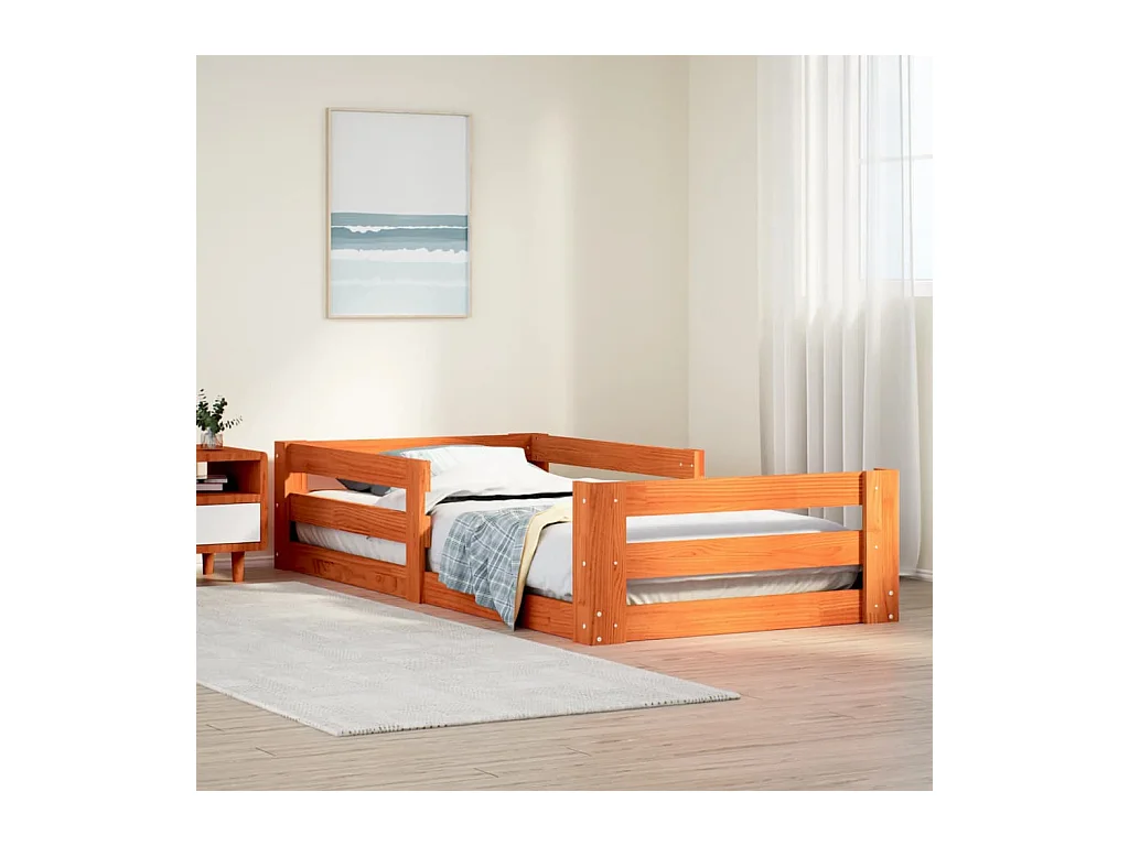 Cadre de lit sans matelas cire marron 70x140 cm bois pin massif