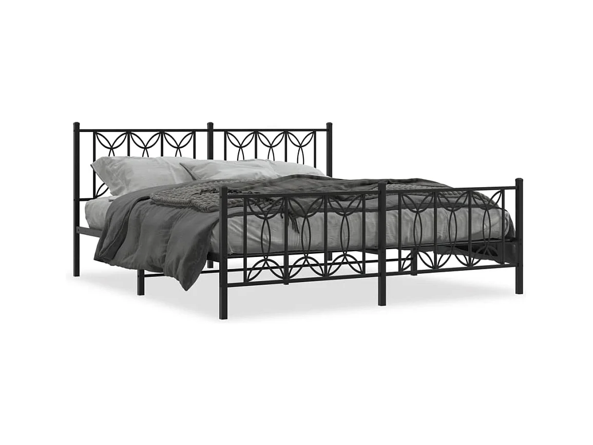 Cadre de lit métal sans matelas avec pied de lit noir 183x213cm