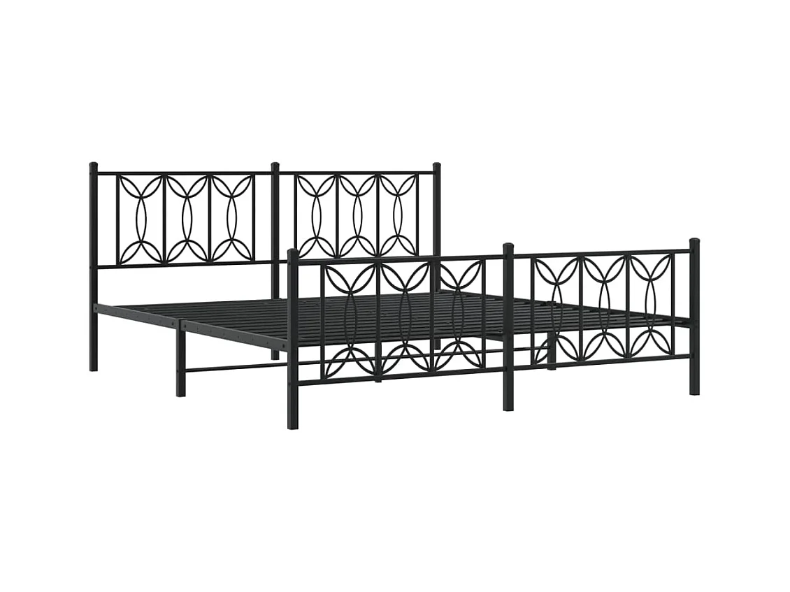 Cadre de lit métal sans matelas avec pied de lit noir 183x213cm