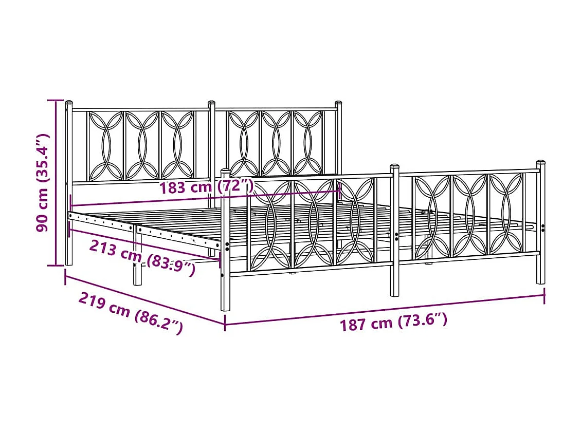 Bedframe met hoofd- en voeteneinde metaal zwart 183x213 cm