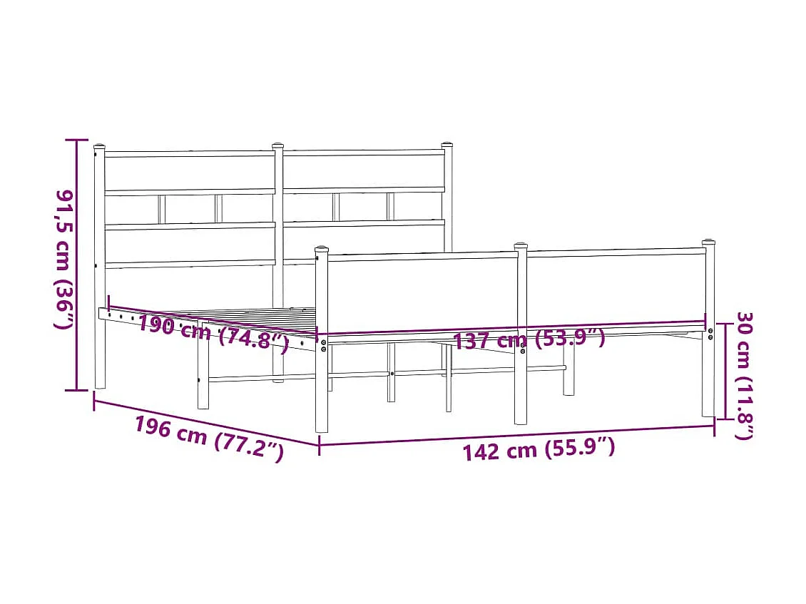Cadre de lit sans matelas chêne marron 137x190 cm