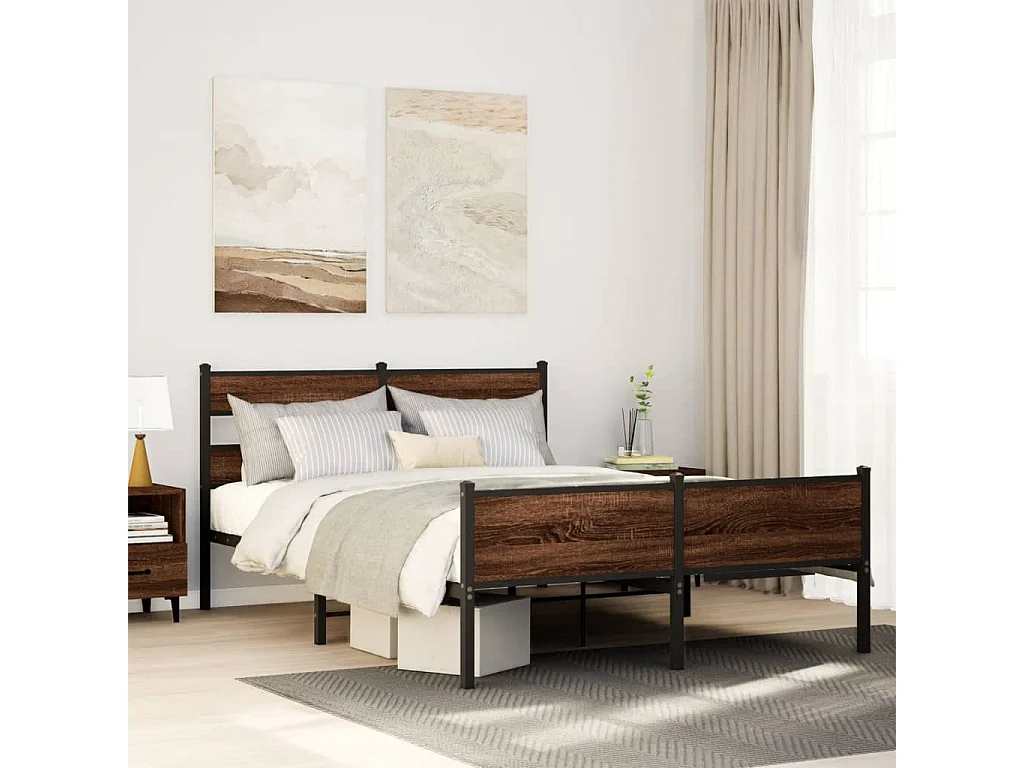 Estrutura cama s/ colchão derivados madeira carvalho castanho