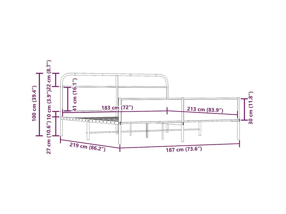 Bedframe zonder matras metaal gerookt eikenkleurig 183x213 cm