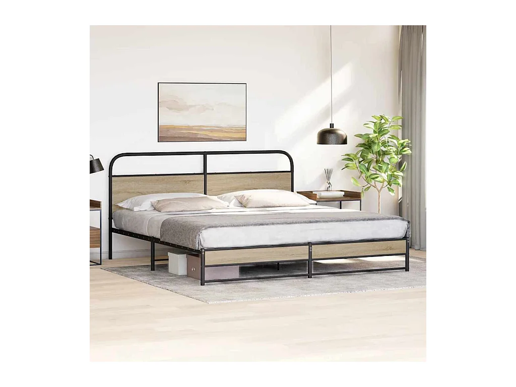 Bedframe zonder matras metaal gerookt eikenkleurig 183x213 cm