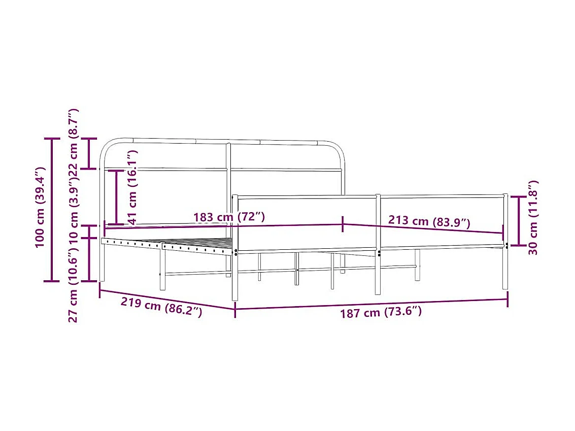 Bedframe zonder matras metaal gerookt eikenkleurig 183x213 cm