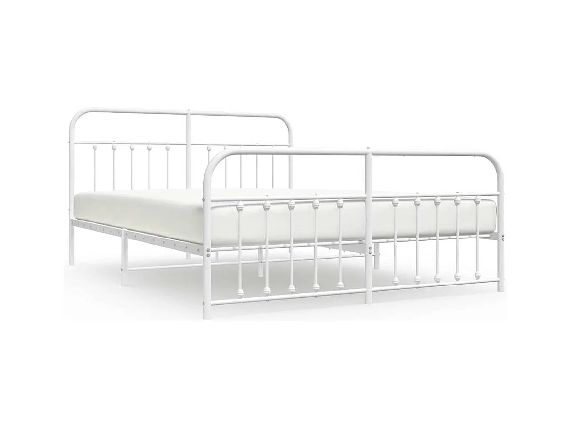 Cadre de lit métal sans matelas et pied de lit blanc 183x213 cm