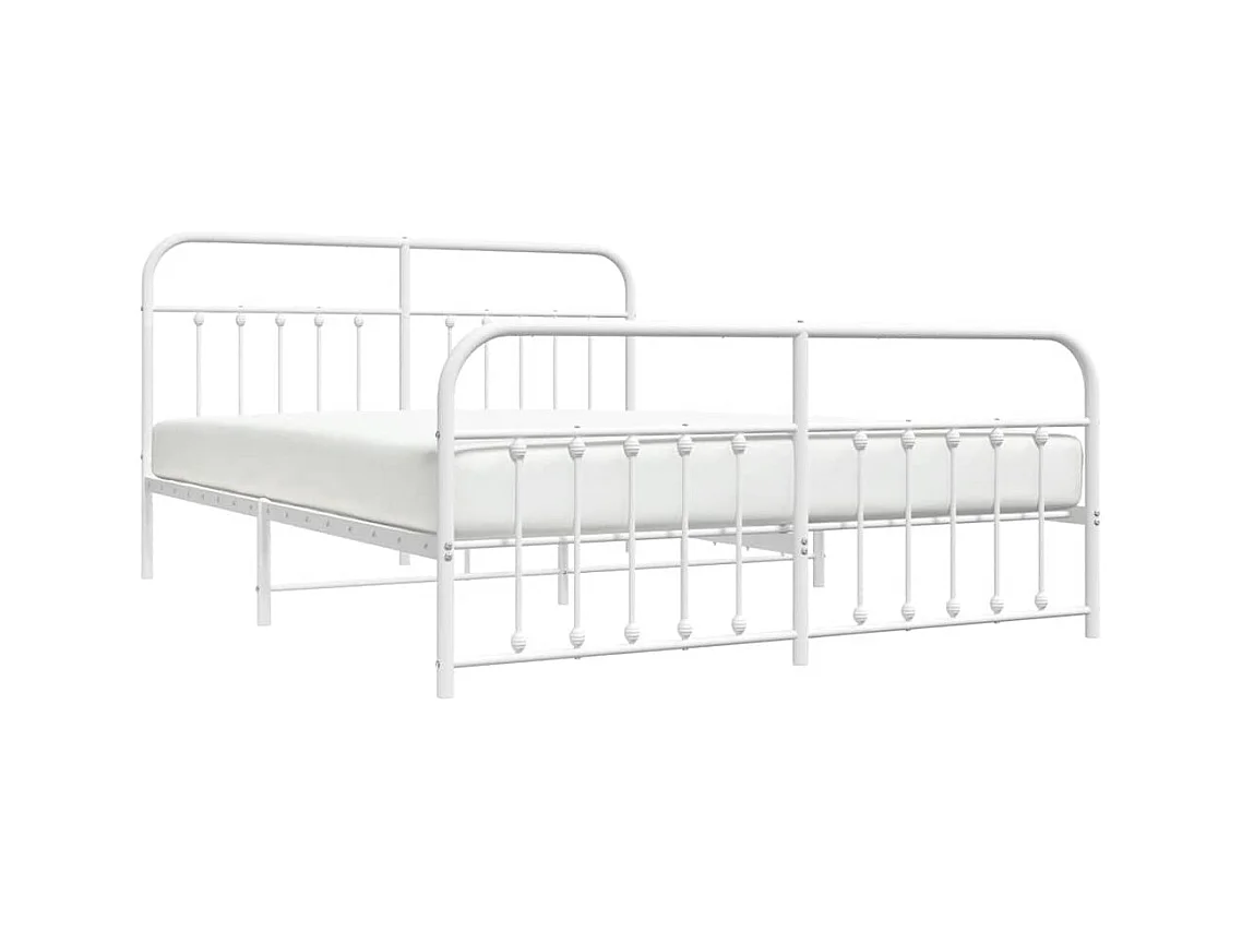 Cadre de lit métal sans matelas et pied de lit blanc 183x213 cm