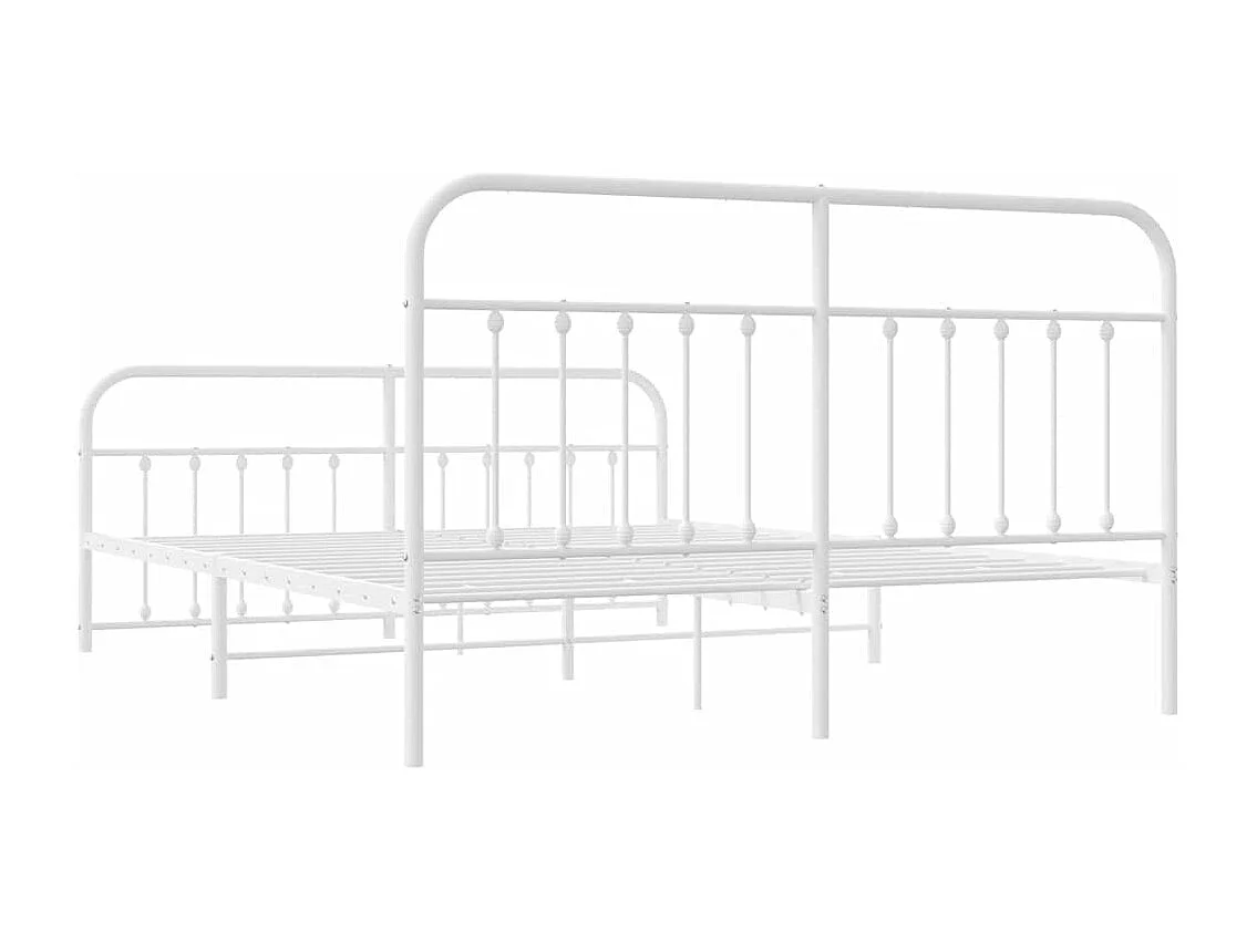 Cadre de lit métal sans matelas et pied de lit blanc 183x213 cm