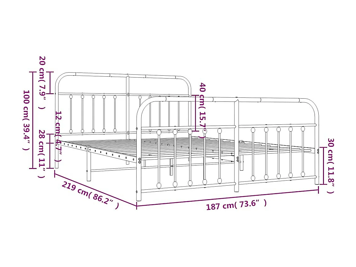 Bettgestell mit Kopf- und Fußteil Metall Weiß 183x213 cm