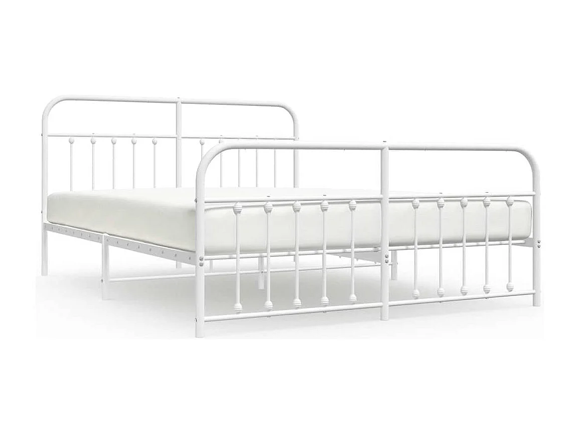 Cadre de lit métal sans matelas et pied de lit blanc 183x213 cm