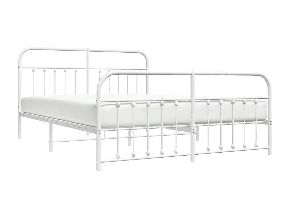 Cadre de lit métal sans matelas et pied de lit blanc 183x213 cm