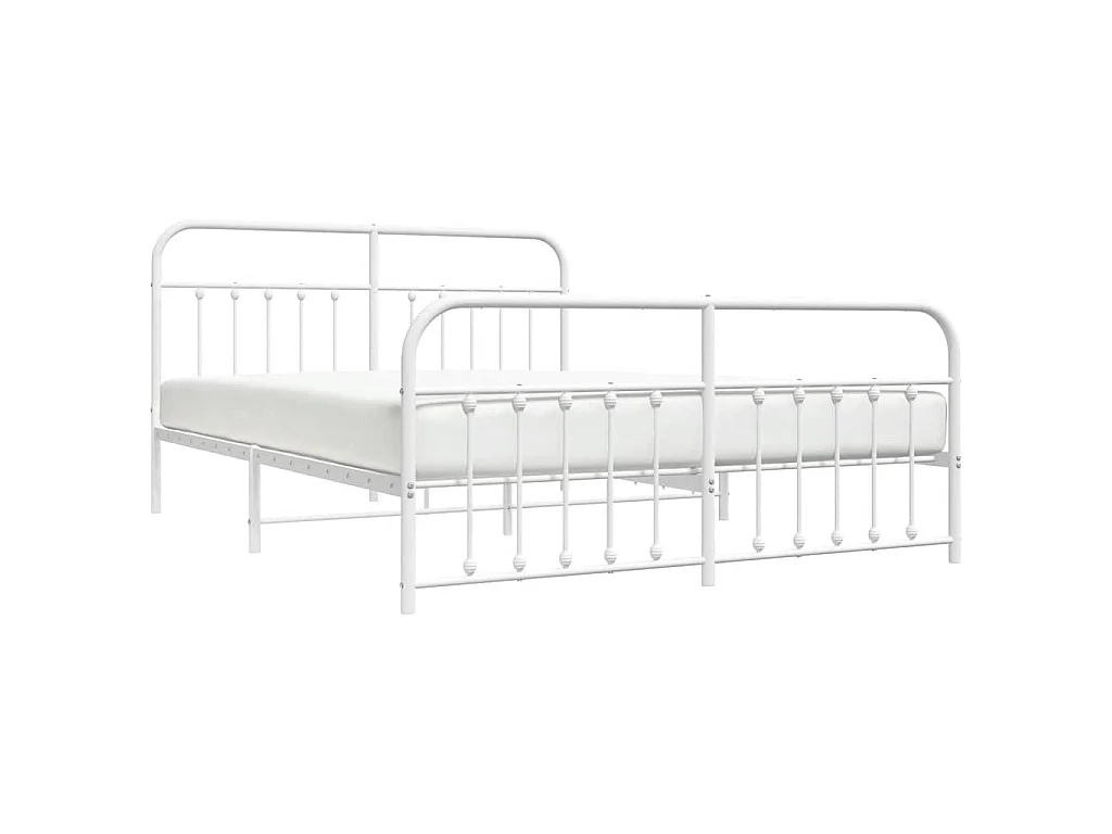 Cadre de lit métal sans matelas et pied de lit blanc 183x213 cm