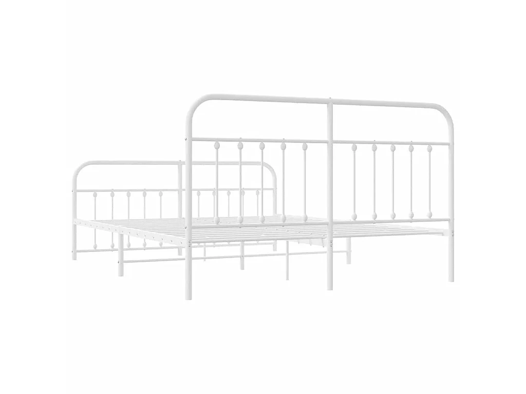 Cadre de lit métal sans matelas et pied de lit blanc 183x213 cm