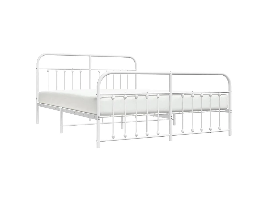 Cadre de lit métal sans matelas et pied de lit blanc 183x213 cm