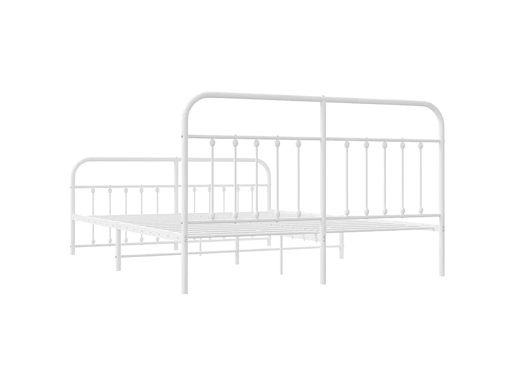 Cadre de lit métal sans matelas et pied de lit blanc 183x213 cm