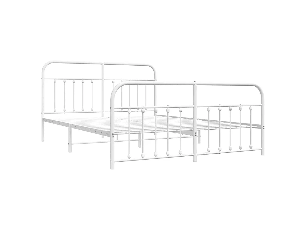 Cadre de lit métal sans matelas et pied de lit blanc 183x213 cm