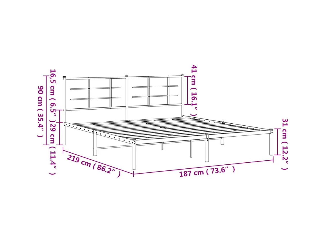 Cadre de lit métal sans matelas et tête de lit blanc 183x213 cm