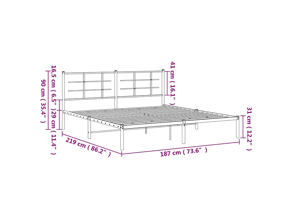 Bedframe met hoofdbord metaal wit 183x213 cm