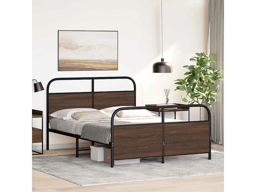 Metallbett ohne Matratze Braun Eichen-Optik 137x190 cm