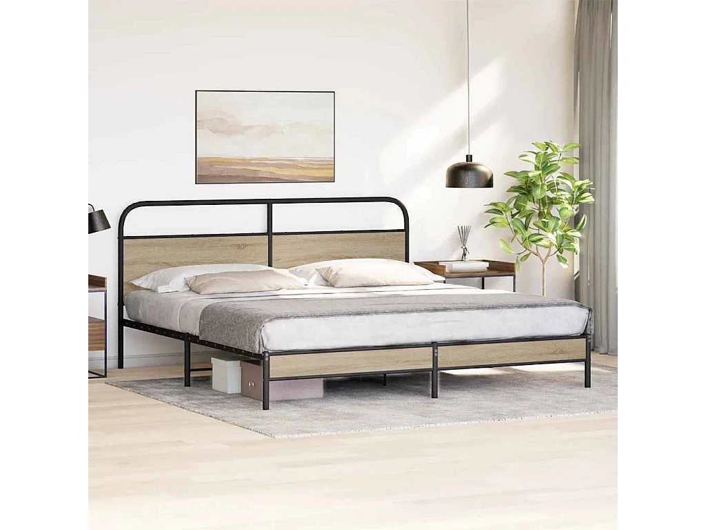 Estructura de cama sin colchón metal roble ahumado 183x213 cm