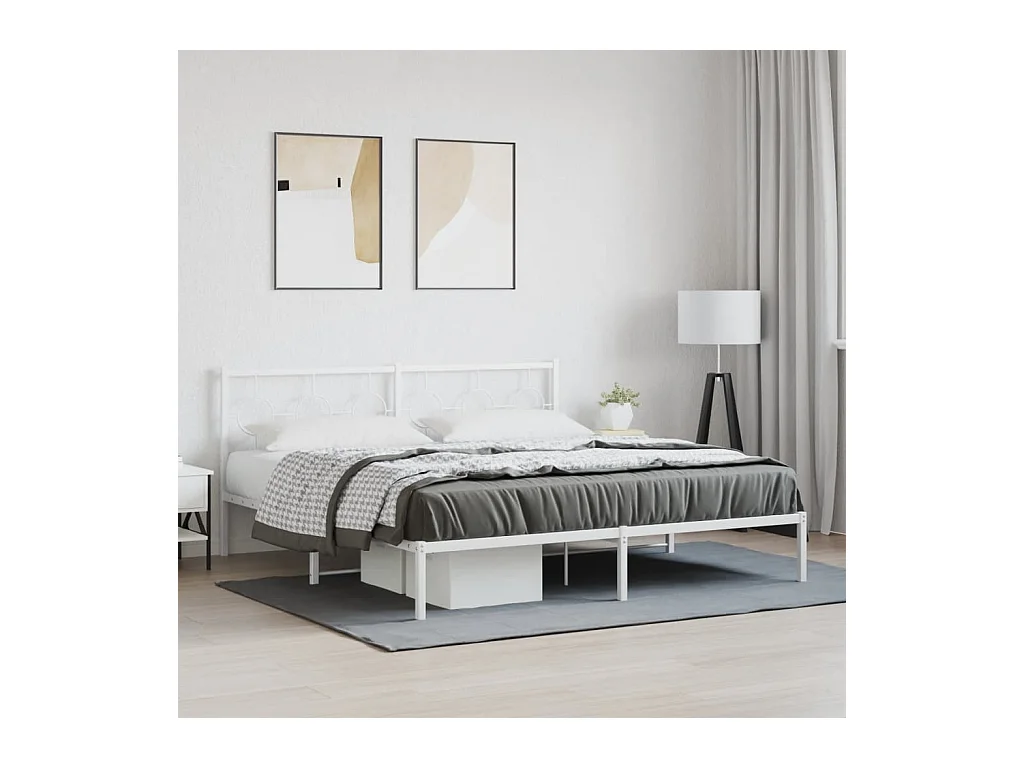 Cadre de lit métal sans matelas et tête de lit blanc 183x213 cm