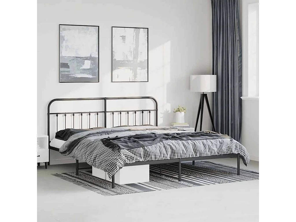 Cadre de lit métal sans matelas avec tête de lit noir 183x213cm