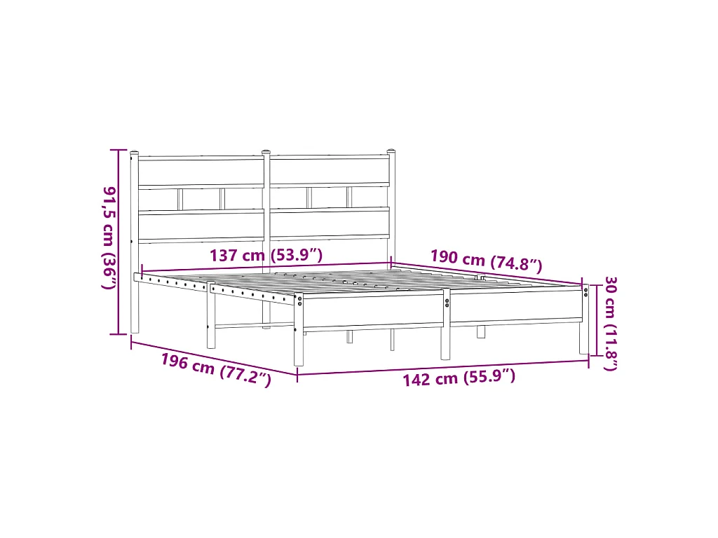 Cadre de lit sans matelas chêne marron 137x190 cm