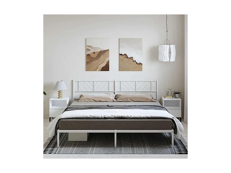 Cadre de lit métal sans matelas et tête de lit blanc 183x213 cm