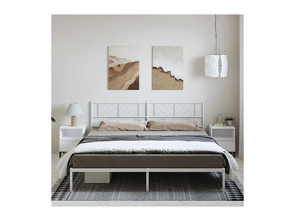 Cadre de lit métal sans matelas et tête de lit blanc 183x213 cm
