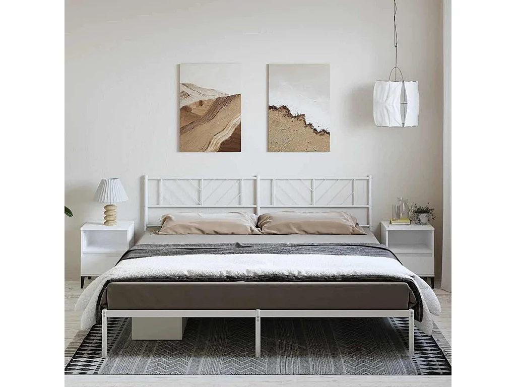 Cadre de lit métal sans matelas et tête de lit blanc 183x213 cm