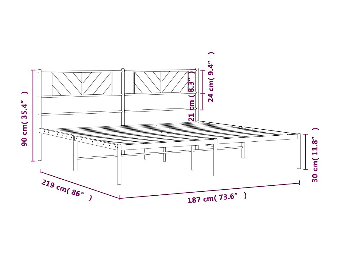 Cadre de lit métal sans matelas et tête de lit blanc 183x213 cm