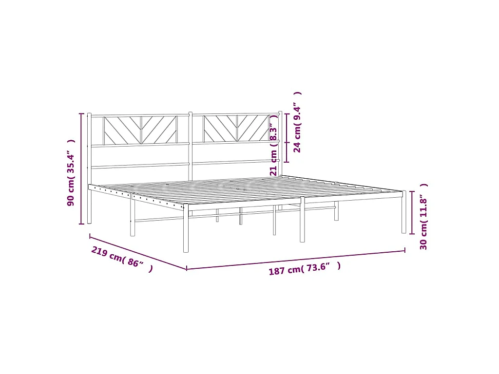 Cadre de lit métal sans matelas et tête de lit blanc 183x213 cm