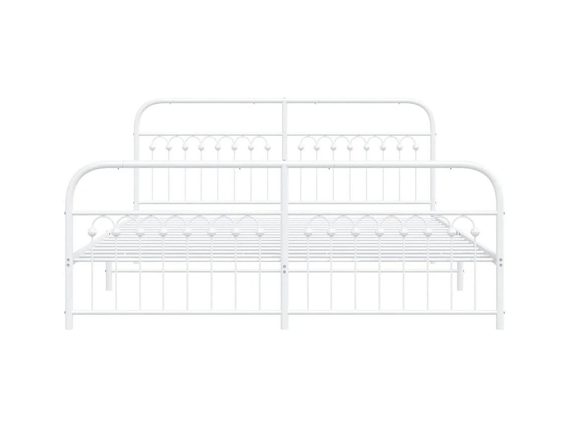 Cadre de lit métal sans matelas et pied de lit blanc 183x213 cm