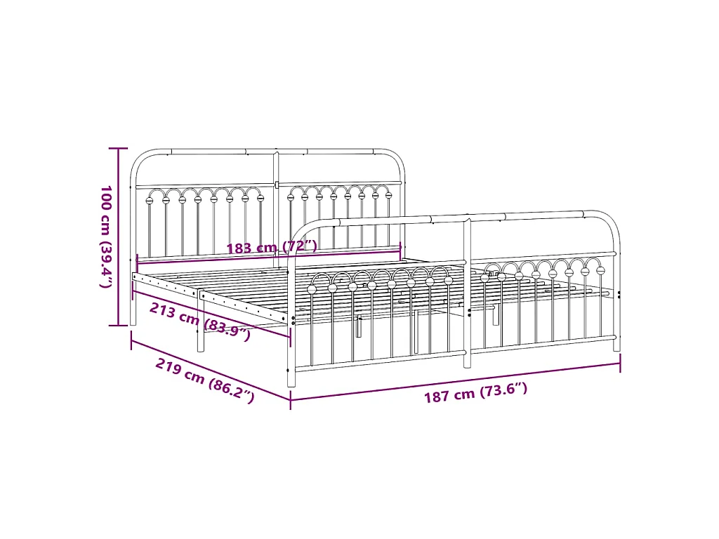 Estructura cama sin colchón con estribo metal blanco 183x213 cm