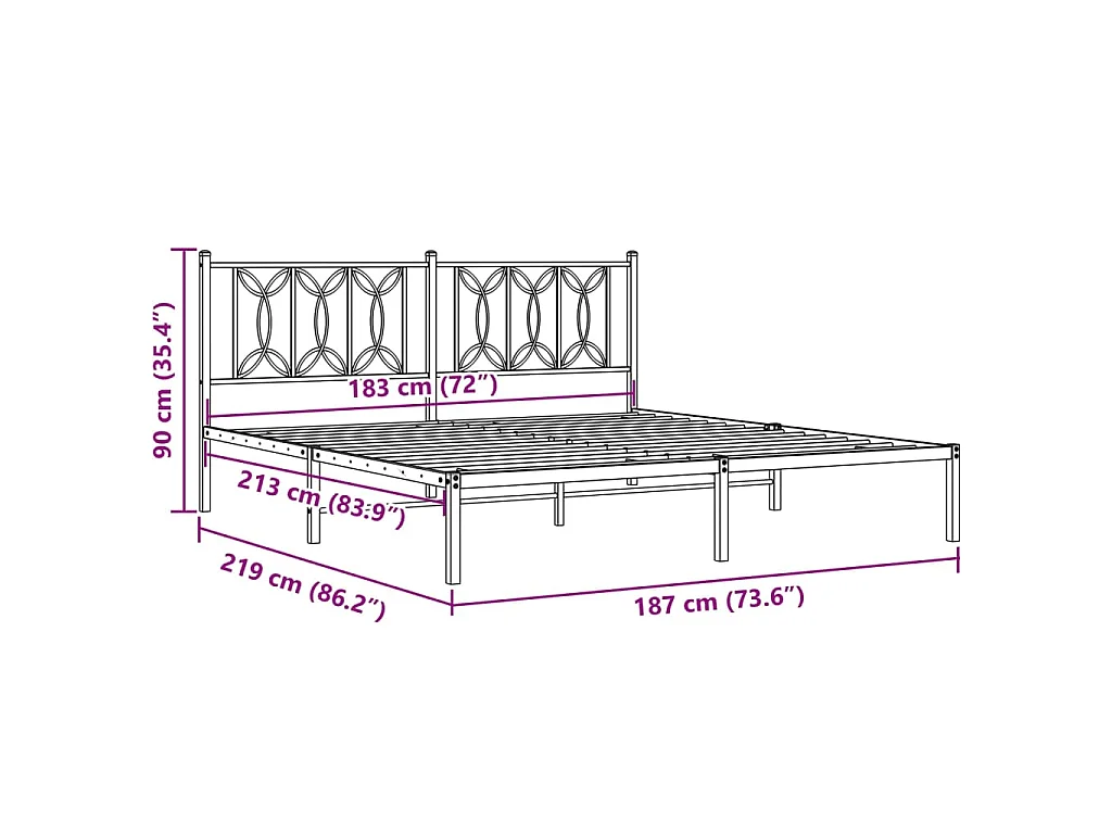 Bedframe met hoofdbord metaal zwart 183x213 cm