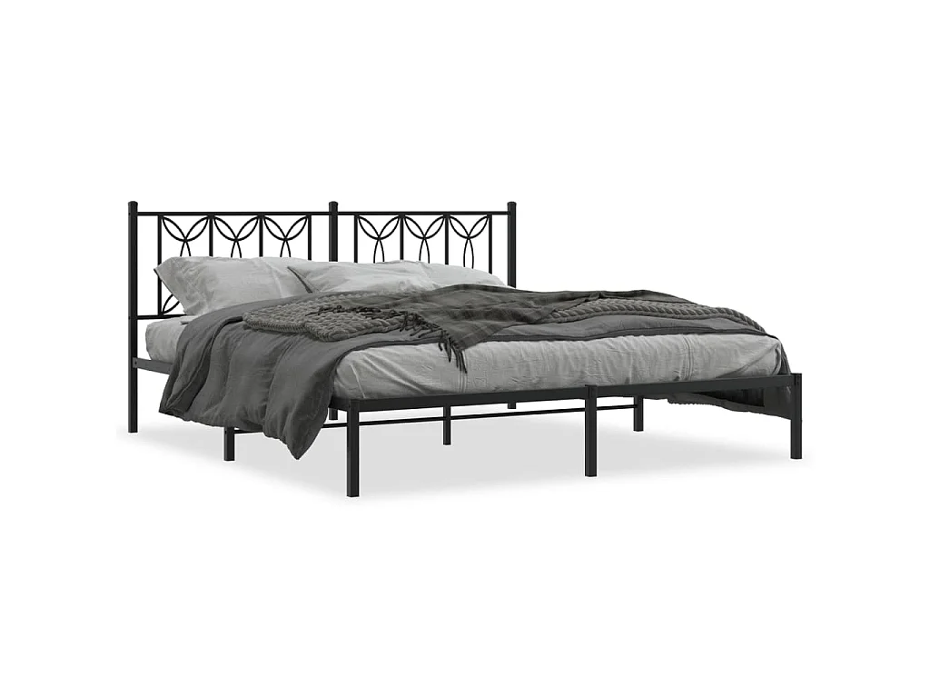 Bedframe met hoofdbord metaal zwart 183x213 cm