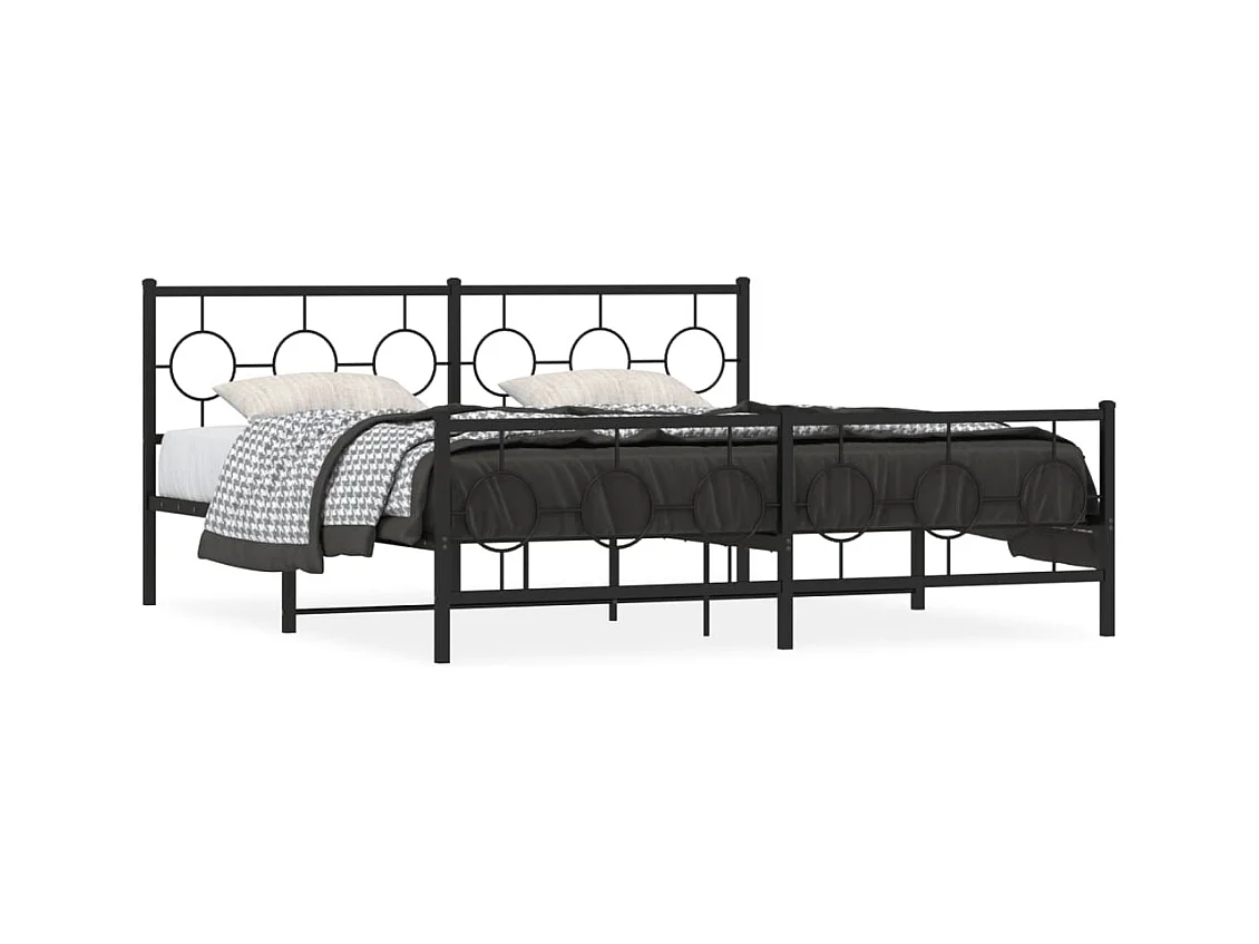 Cadre de lit métal sans matelas avec pied de lit noir 183x213cm