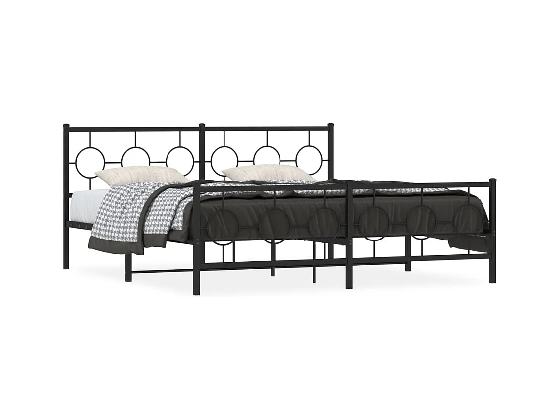 Cadre de lit métal sans matelas avec pied de lit noir 183x213cm