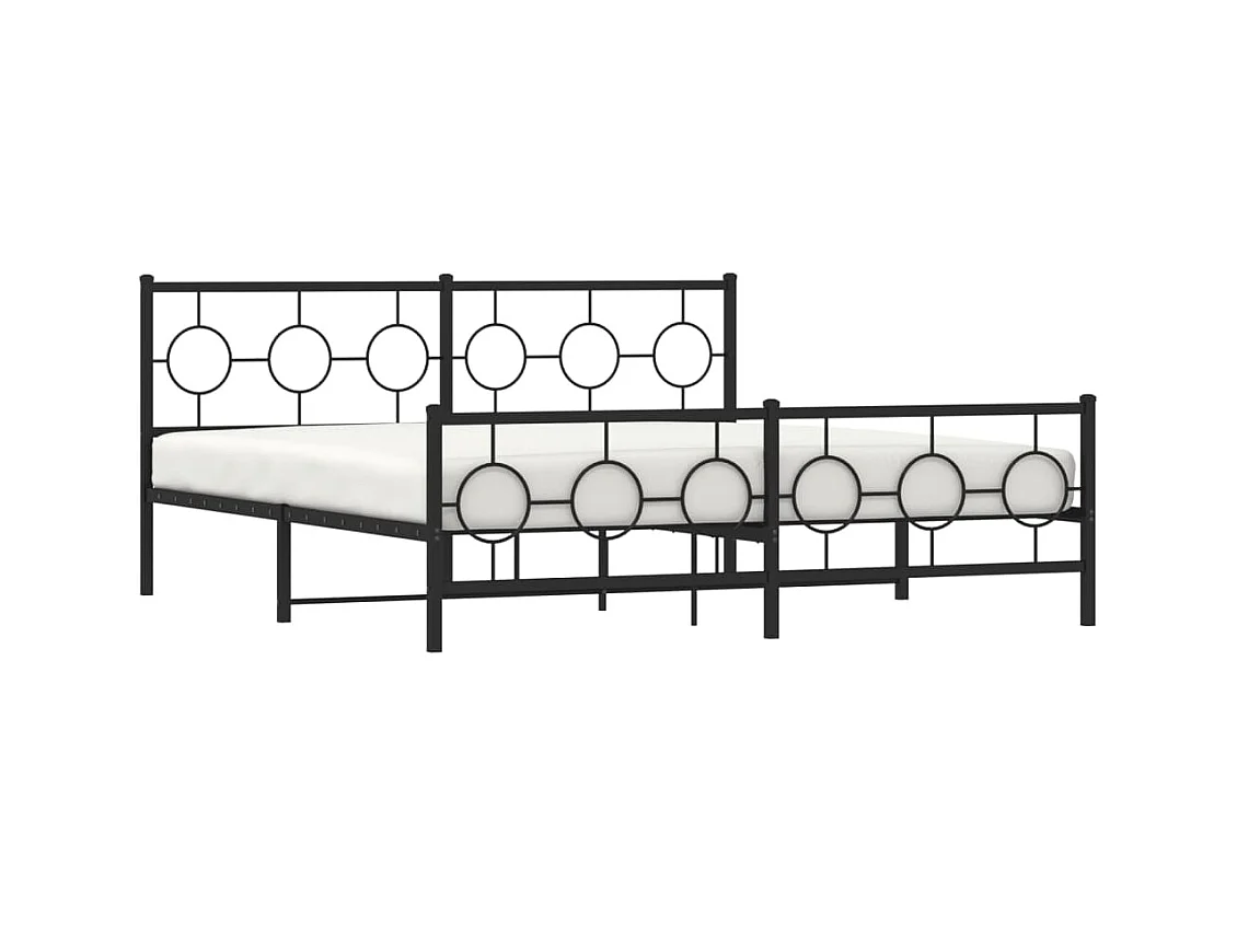 Cadre de lit métal sans matelas avec pied de lit noir 183x213cm