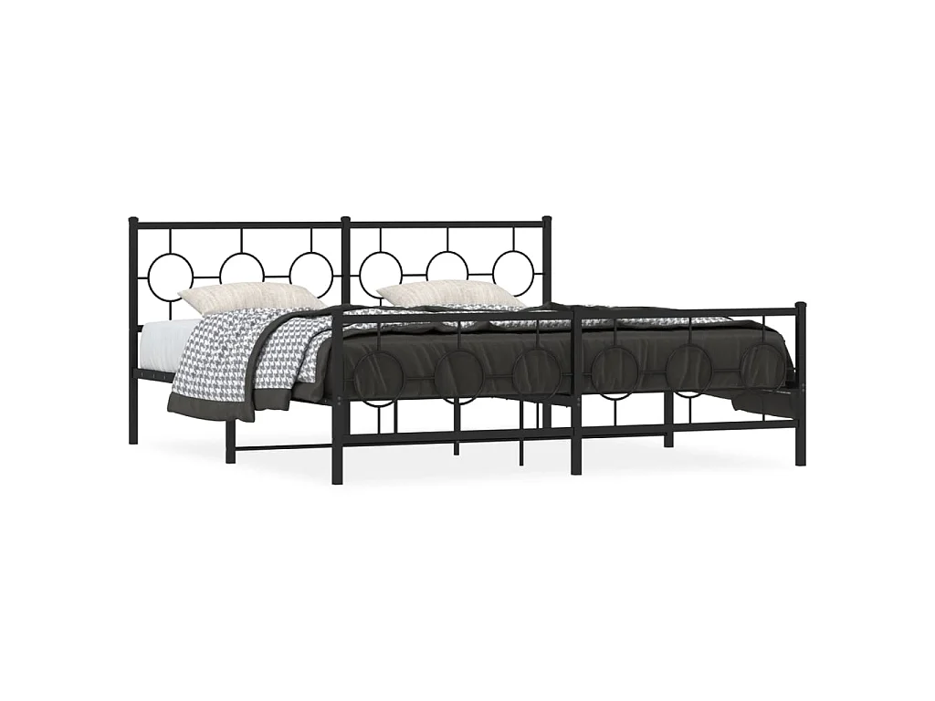 Cadre de lit métal sans matelas avec pied de lit noir 183x213cm