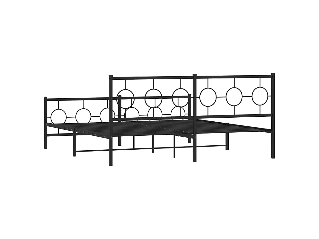 Cadre de lit métal sans matelas avec pied de lit noir 183x213cm