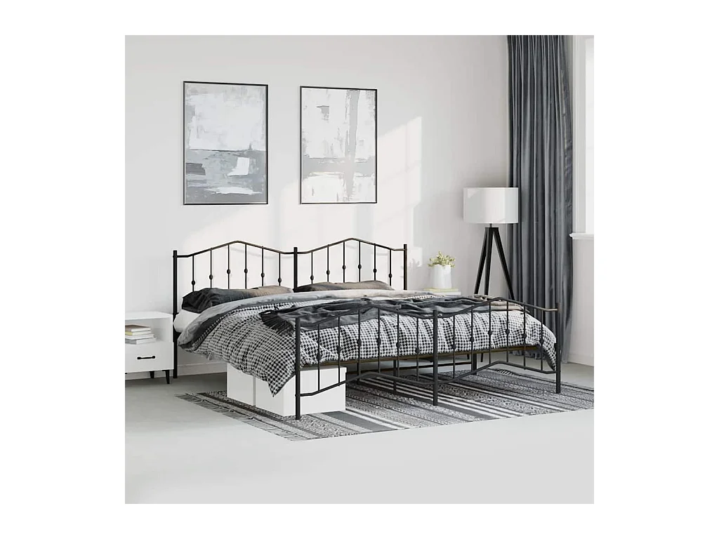 Cadre de lit métal sans matelas avec pied de lit noir 183x213cm