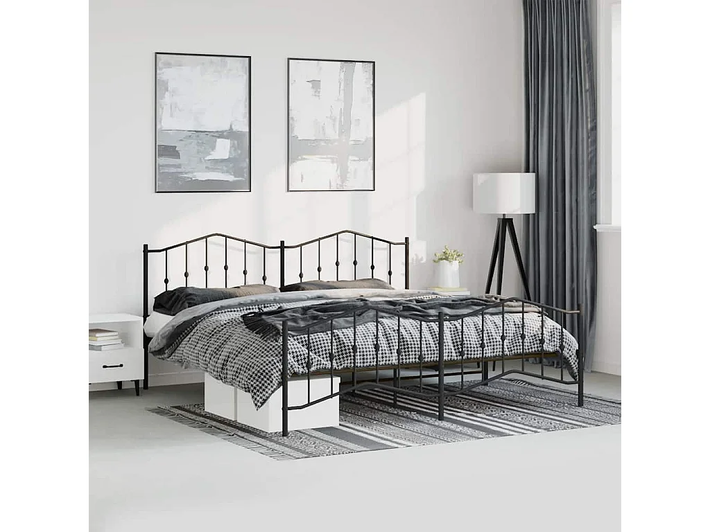 Cadre de lit métal sans matelas avec pied de lit noir 183x213cm